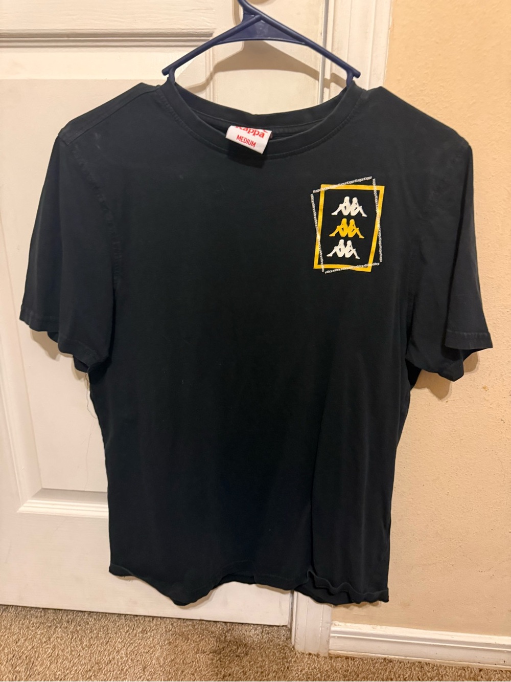 Kappa Black Short Sleeve Tee with Yellow Logo Patch